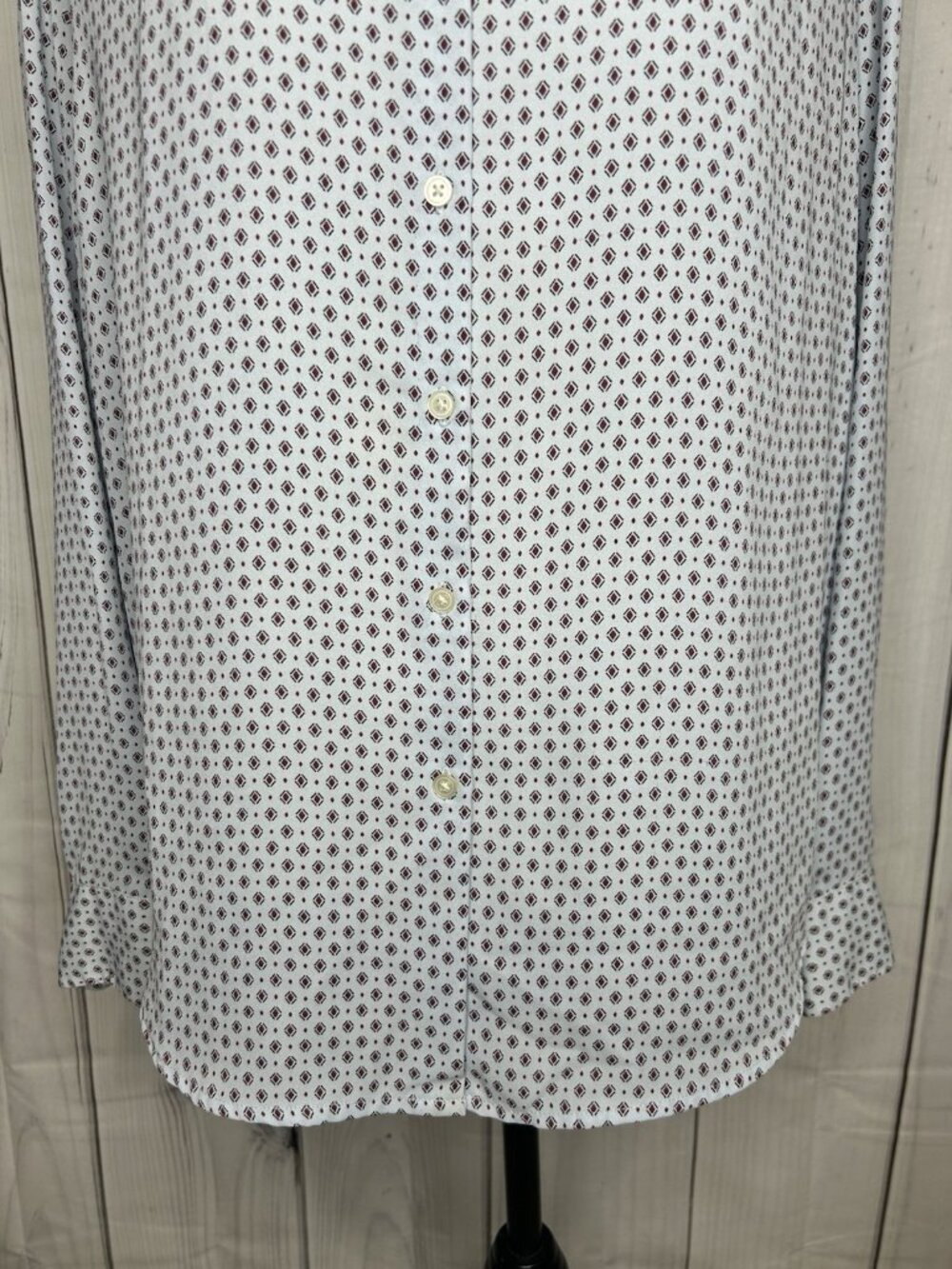 Ann Taylor Loft Womens Button-Down Blouse Sz M Blue Burgundy Long Sleeve Top - Picture 3 of 9